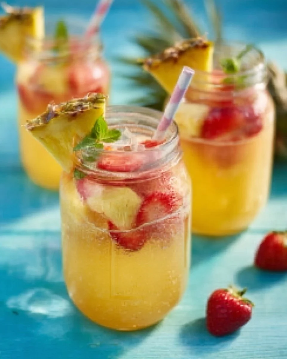 Erfrischende Ananas-Erdbeer-Bowle in einem eleganten Krug serviert