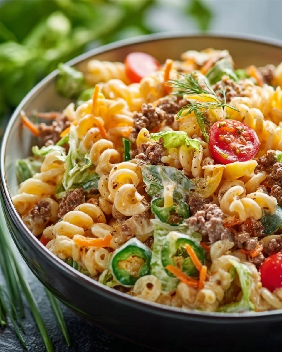 Big Mac Nudelsalat - Frischer Salat inspiriert vom kultigen Big Mac Burger