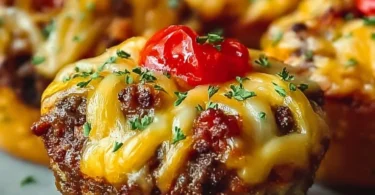 Bild von frisch gebackenen Cheeseburger-Muffins auf einem Teller