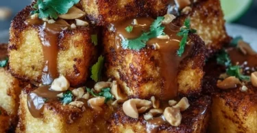 Crispy Tofu with Peanut - knuspriger Tofu mit Erdnusssauce