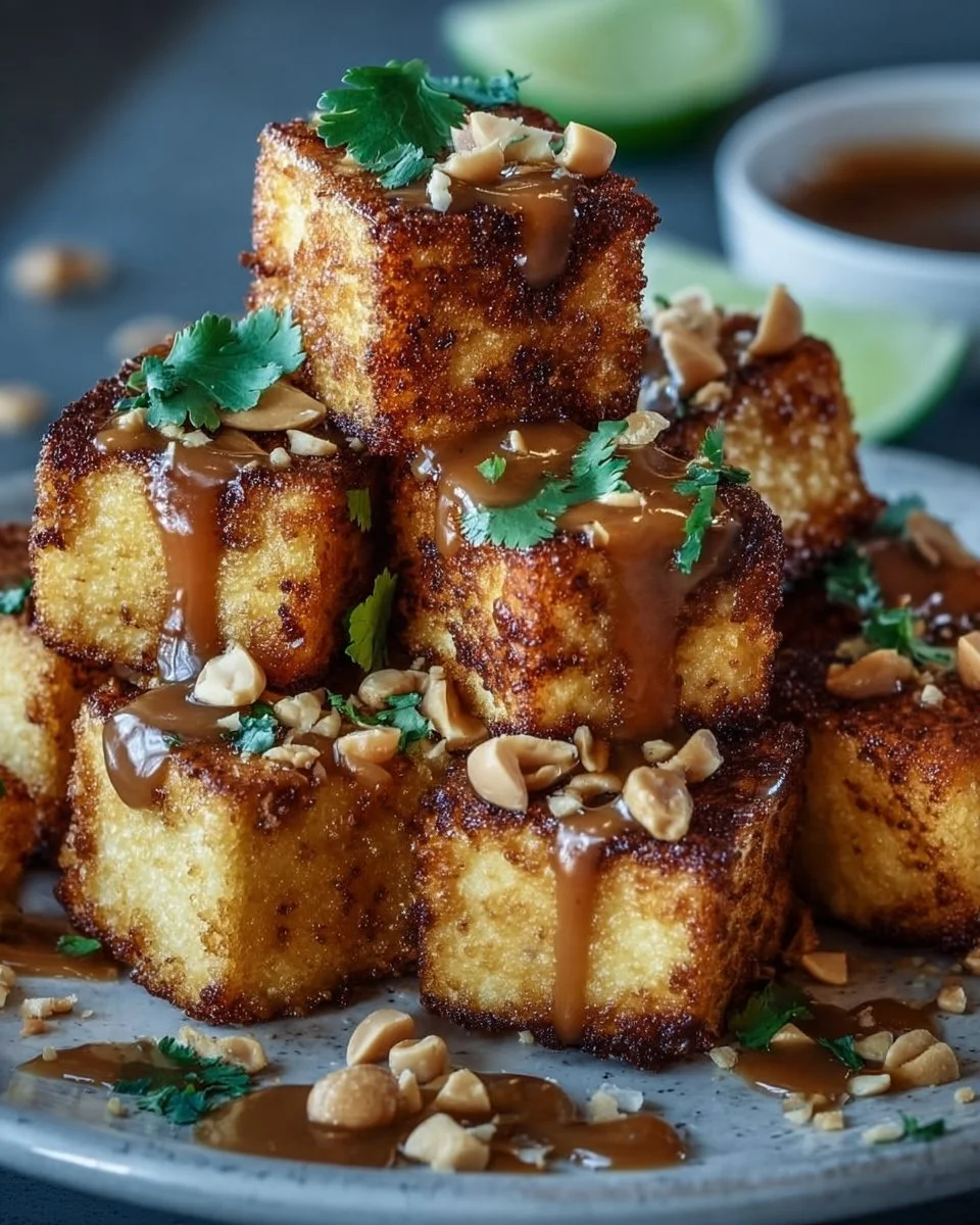 Crispy Tofu with Peanut - knuspriger Tofu mit Erdnusssauce