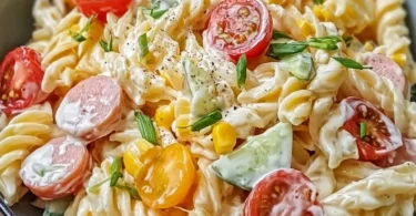 Bunter Nudelsalat mit Mayonnaise für Feiern und Anlässe