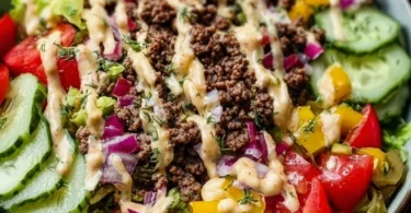 Low-Carb Big Mac Salat mit frischen Zutaten und Dressing
