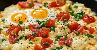 Eier mit Blumenkohl auf einem Teller serviert