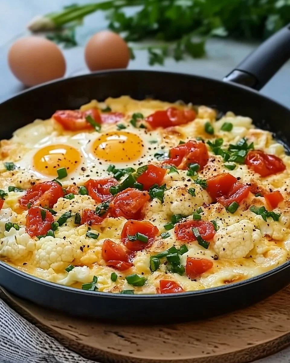 Eier mit Blumenkohl auf einem Teller serviert