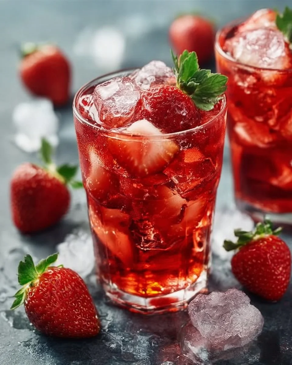 Erfrischender Erdbeer-Eistee in einem Glas, ideal für heiße Sommertage