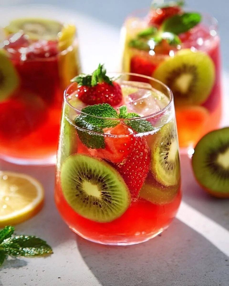 Erfrischende Erdbeer-Kiwi-Limonade in einem Glas mit frischen Früchten