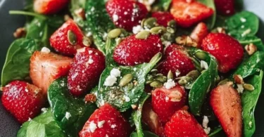 Erdbeer-Spinat-Salat mit frischen Erdbeeren und grünem Spinat