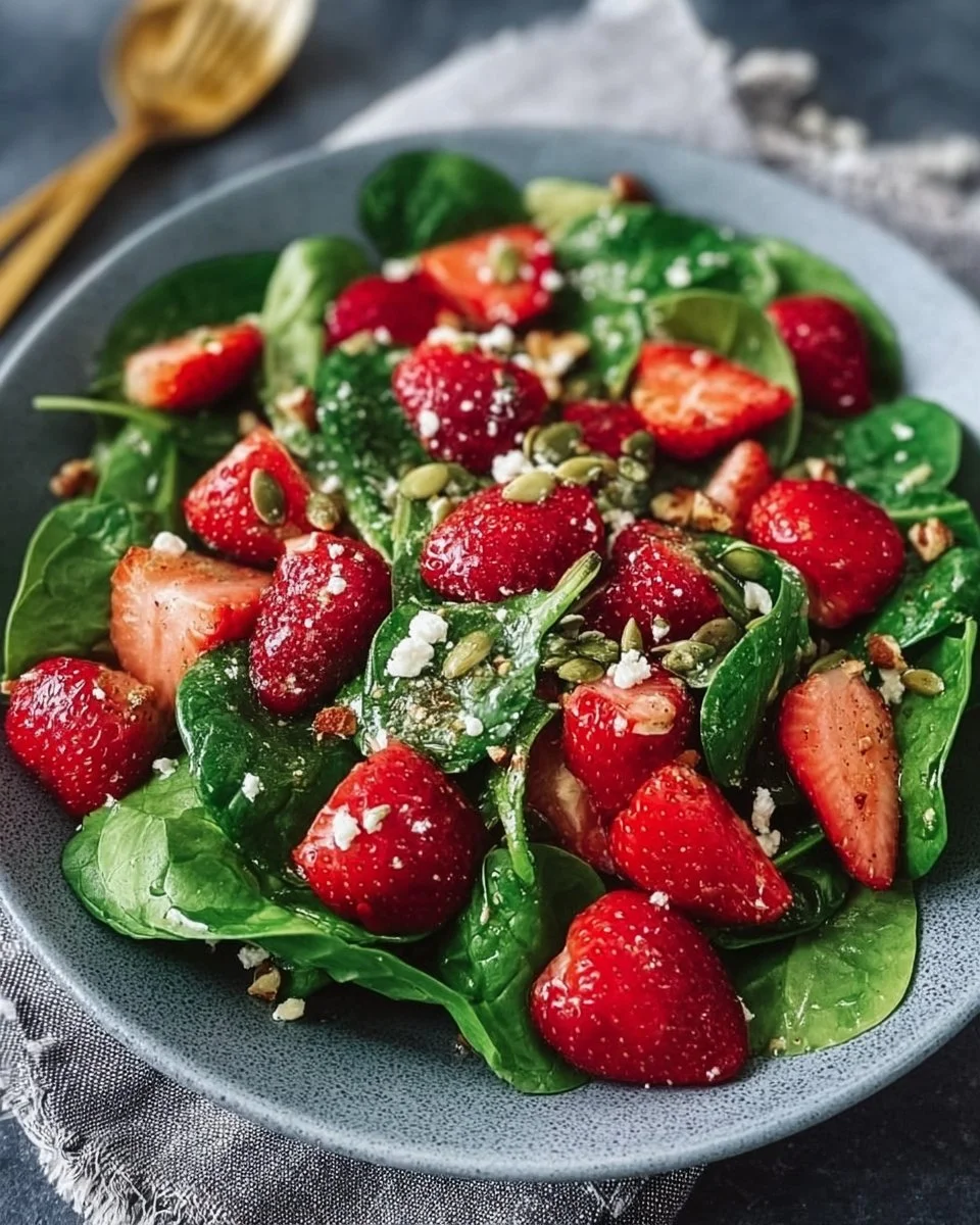 Erdbeer-Spinat-Salat mit frischen Erdbeeren und grünem Spinat