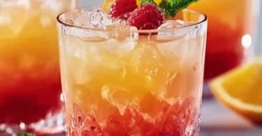 Erfrischender alkoholfreier Tequila Sunrise Cocktail mit Orange und Grenadine
