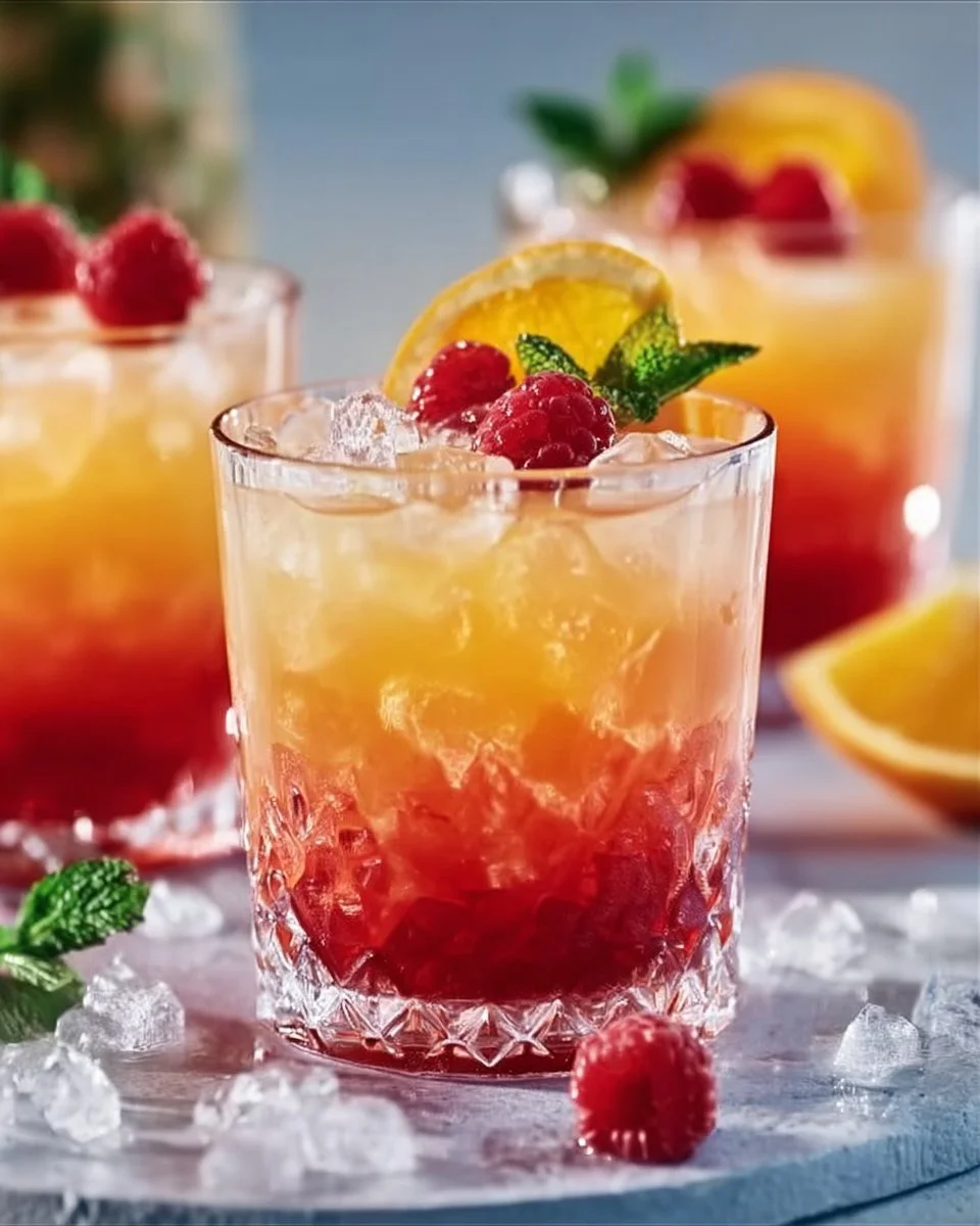 Erfrischender alkoholfreier Tequila Sunrise Cocktail mit Orange und Grenadine