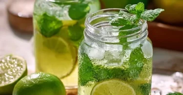 Erfrischende Limetten-Limonade mit frischer Minze in einem Glas.