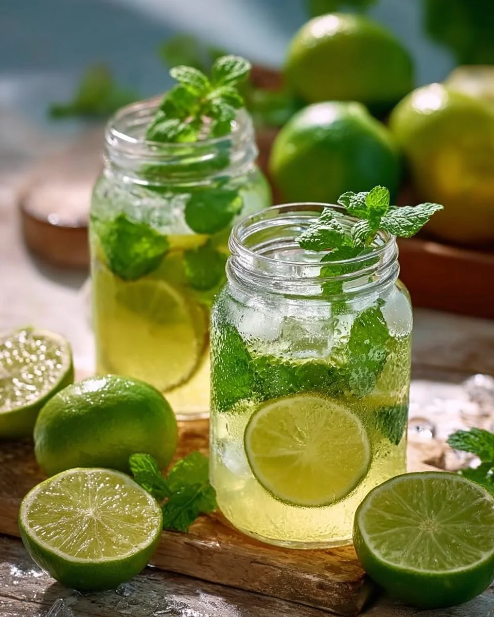 Erfrischende Limetten-Limonade mit frischer Minze in einem Glas.