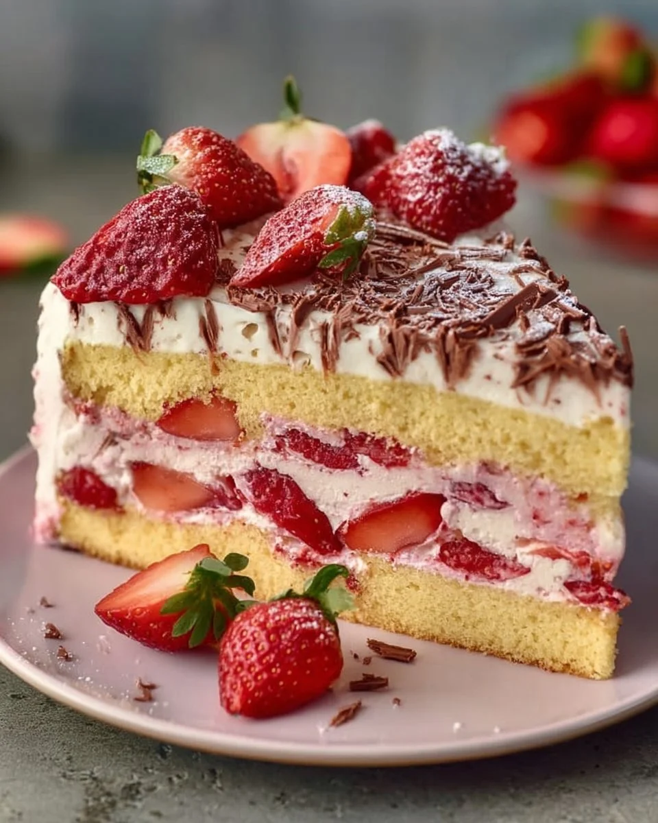 Fantakuchen mit Erdbeeren auf einem Tisch serviert
