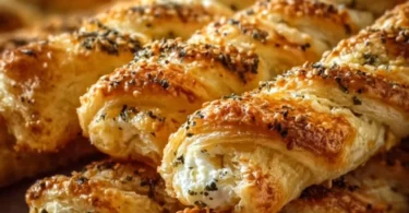 Feta Blätterteig Sticks frisch aus dem Ofen, perfekt als Snack oder Vorspeise.