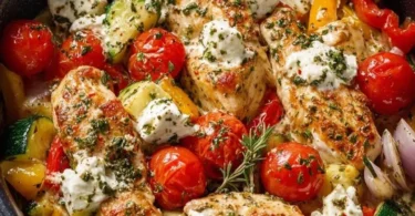 Feta-Hähnchen Pfanne zubereitet im Airfryer, gesund und lecker