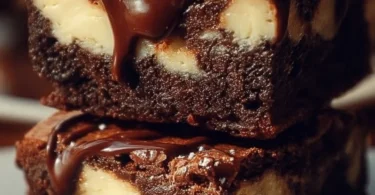 Leckere Frischkäse-Brownies auf einem Teller, perfekt für Schokoladenliebhaber.