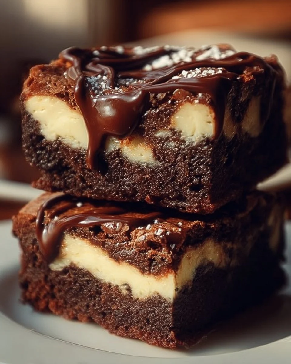 Leckere Frischkäse-Brownies auf einem Teller, perfekt für Schokoladenliebhaber.