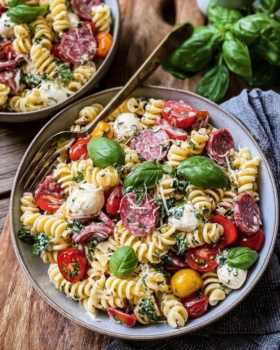 Grinder Pasta Salat mit frischen Zutaten und bunten Gemüsen