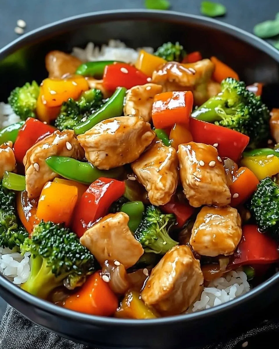 Leckere Hähnchen-Gemüsepfanne mit frischem Gemüse zubereitet
