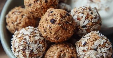 Herzhafte Protein-Snackbällchen auf einem Teller, ideal für gesunde Ernährung.
