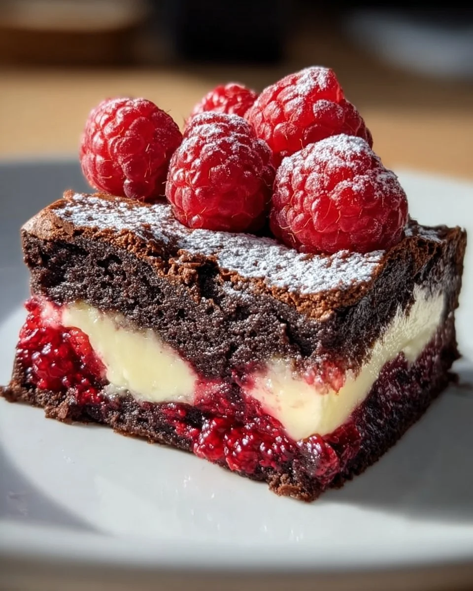 Himbeer-Brownie-Käsekuchen mit saftigen Brownies und cremiger Käsefüllung
