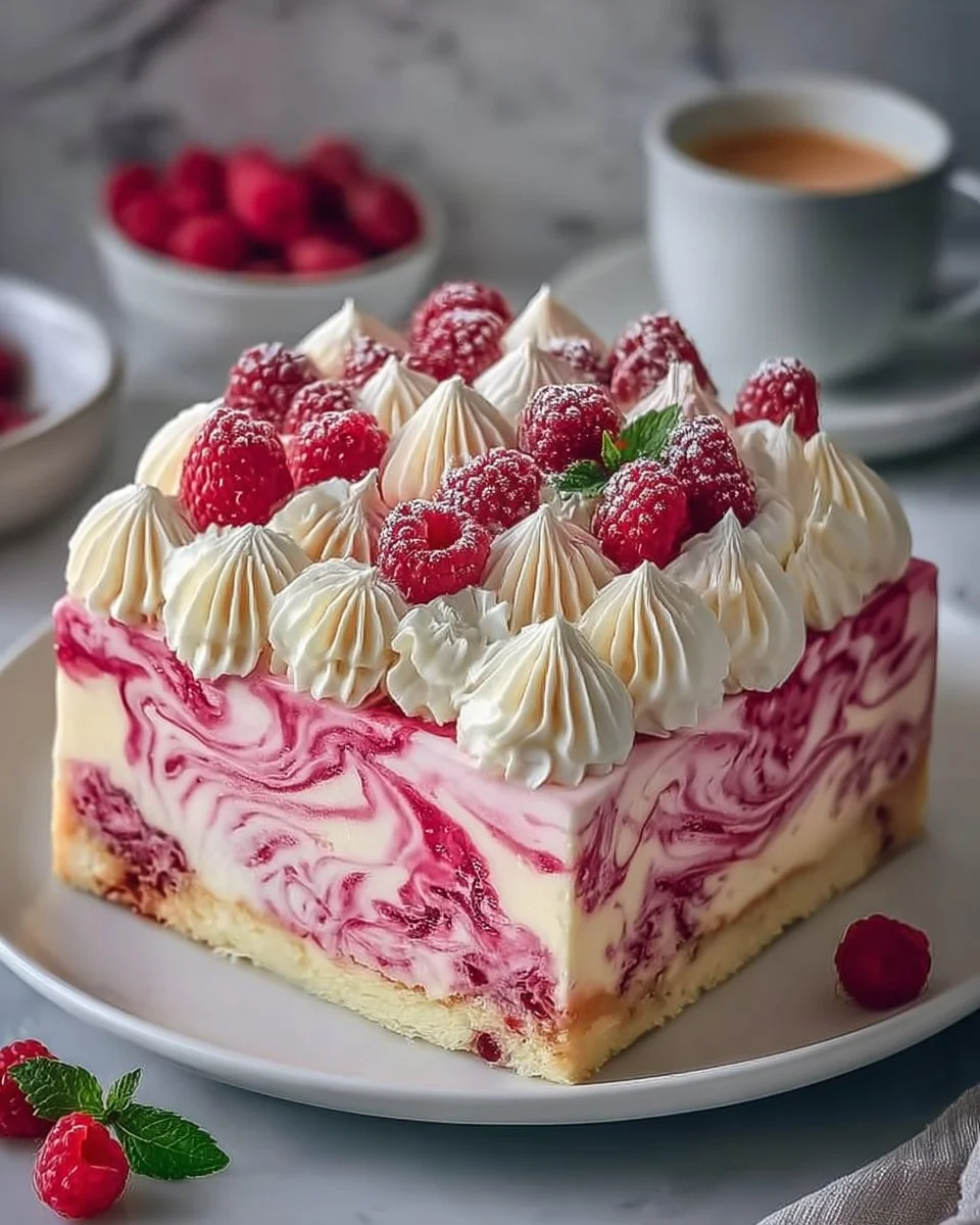Leckere Himbeer-Wirbel-Käsekuchen mit frischen Himbeeren und cremiger Käsefüllung