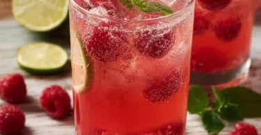 Erfrischende Himbeerlimonade ohne Zucker in einem Glas auf einem Tisch