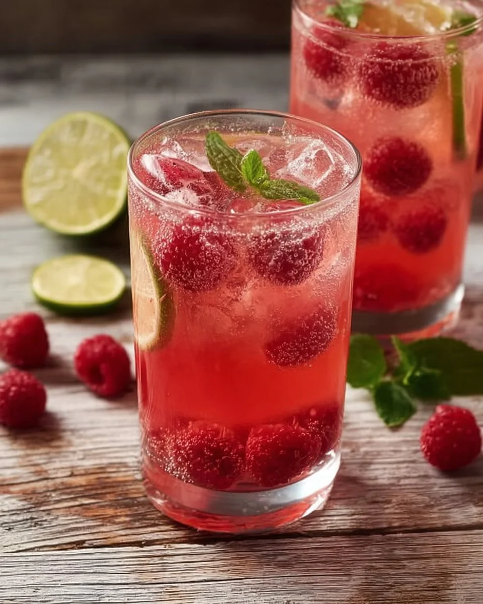 Erfrischende Himbeerlimonade ohne Zucker in einem Glas auf einem Tisch