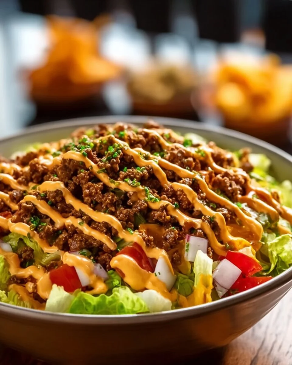 Klassischer Big Mac Salat mit frischen Zutaten und leckerem Dressing