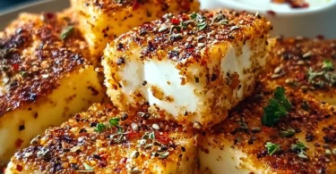 Knuspriger Crispy Feta aus dem Airfryer, perfekt gebräunt und aromatisch