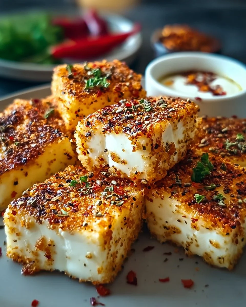 Knuspriger Crispy Feta aus dem Airfryer, perfekt gebräunt und aromatisch