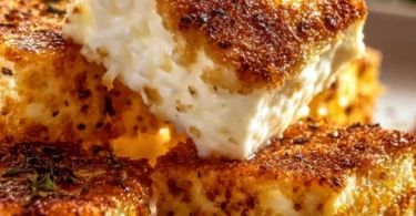 Knuspriger Feta aus dem Airfryer auf einem Teller serviert