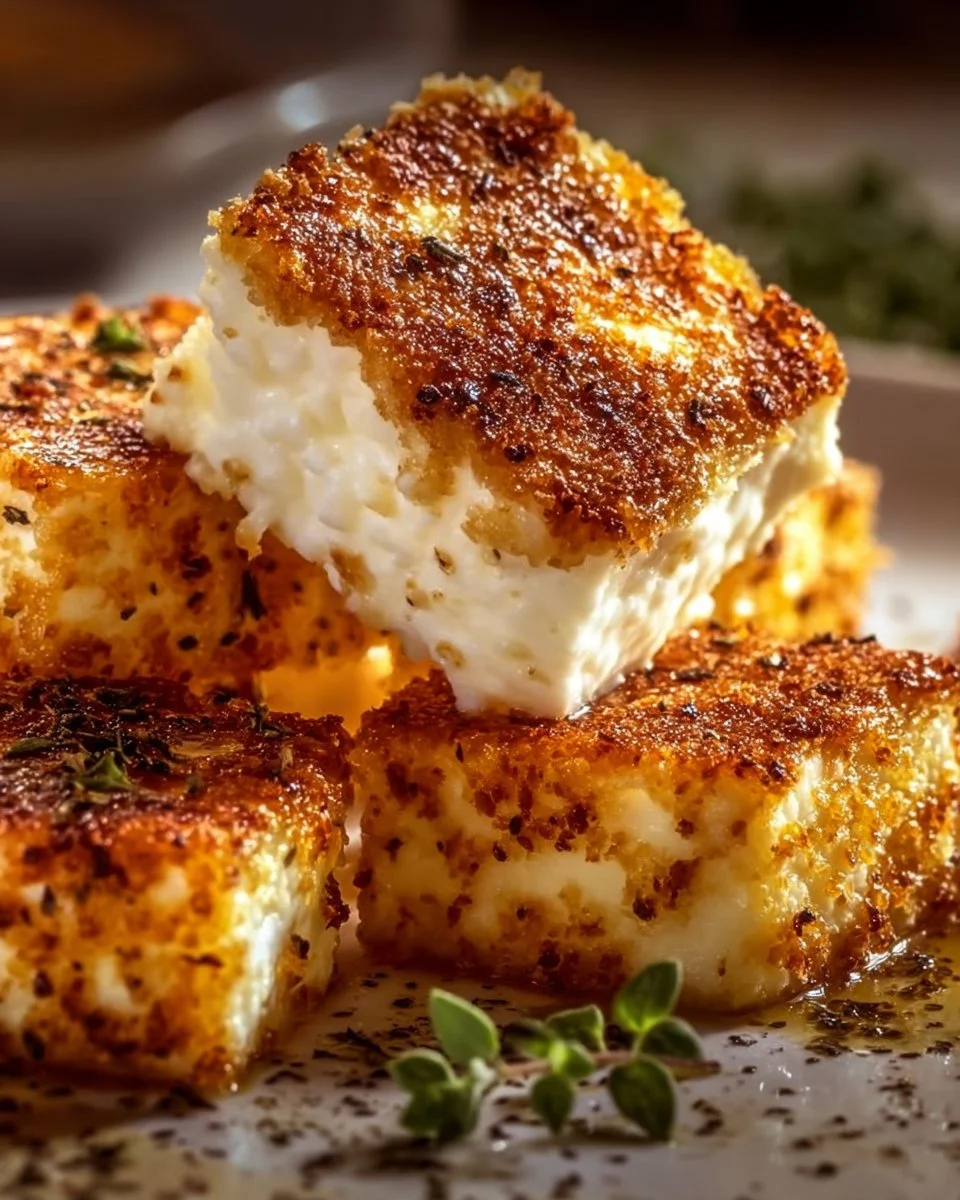 Knuspriger Feta aus dem Airfryer auf einem Teller serviert