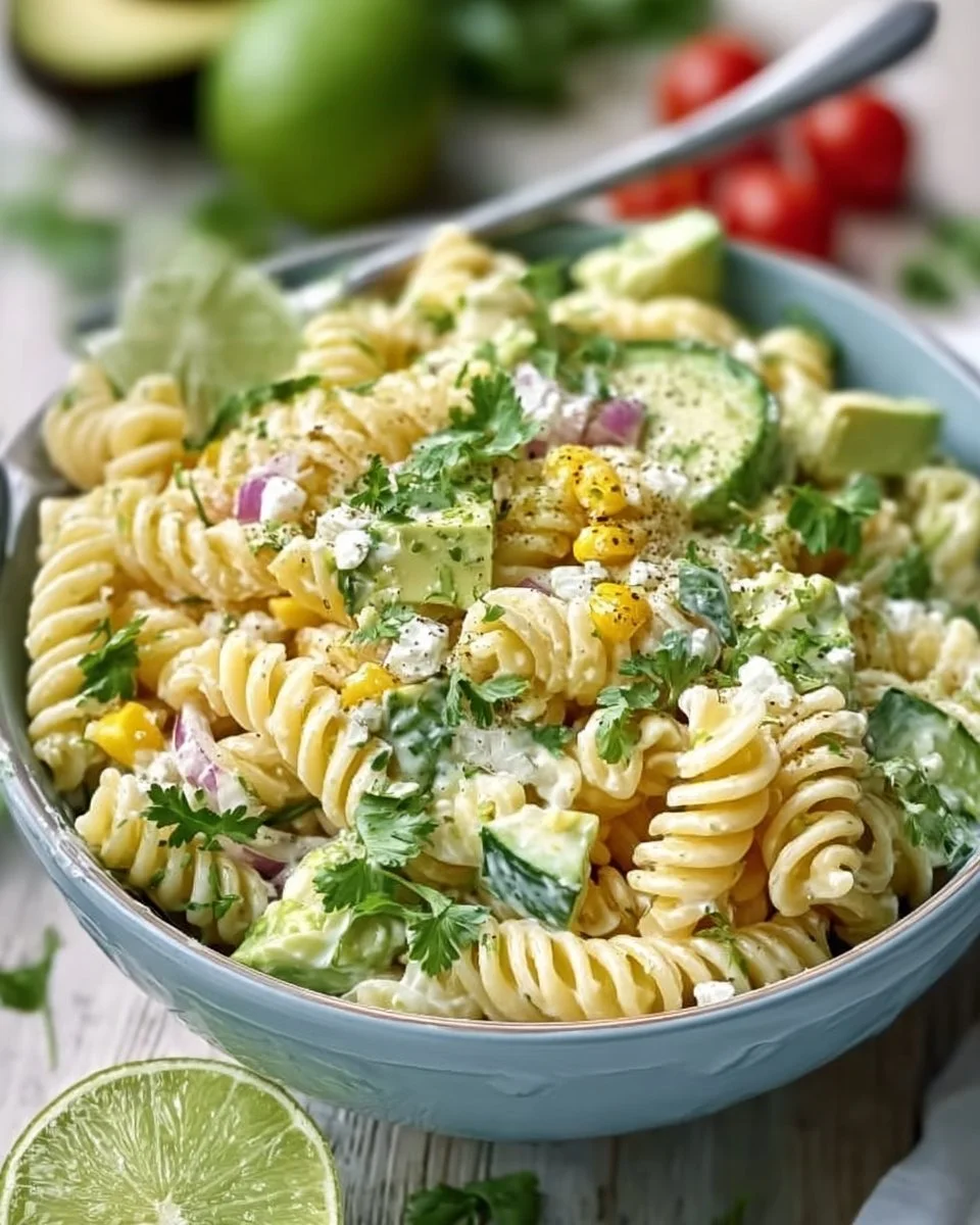Koriander und Limetten-Pasta-Salat in einer Schüssel serviert