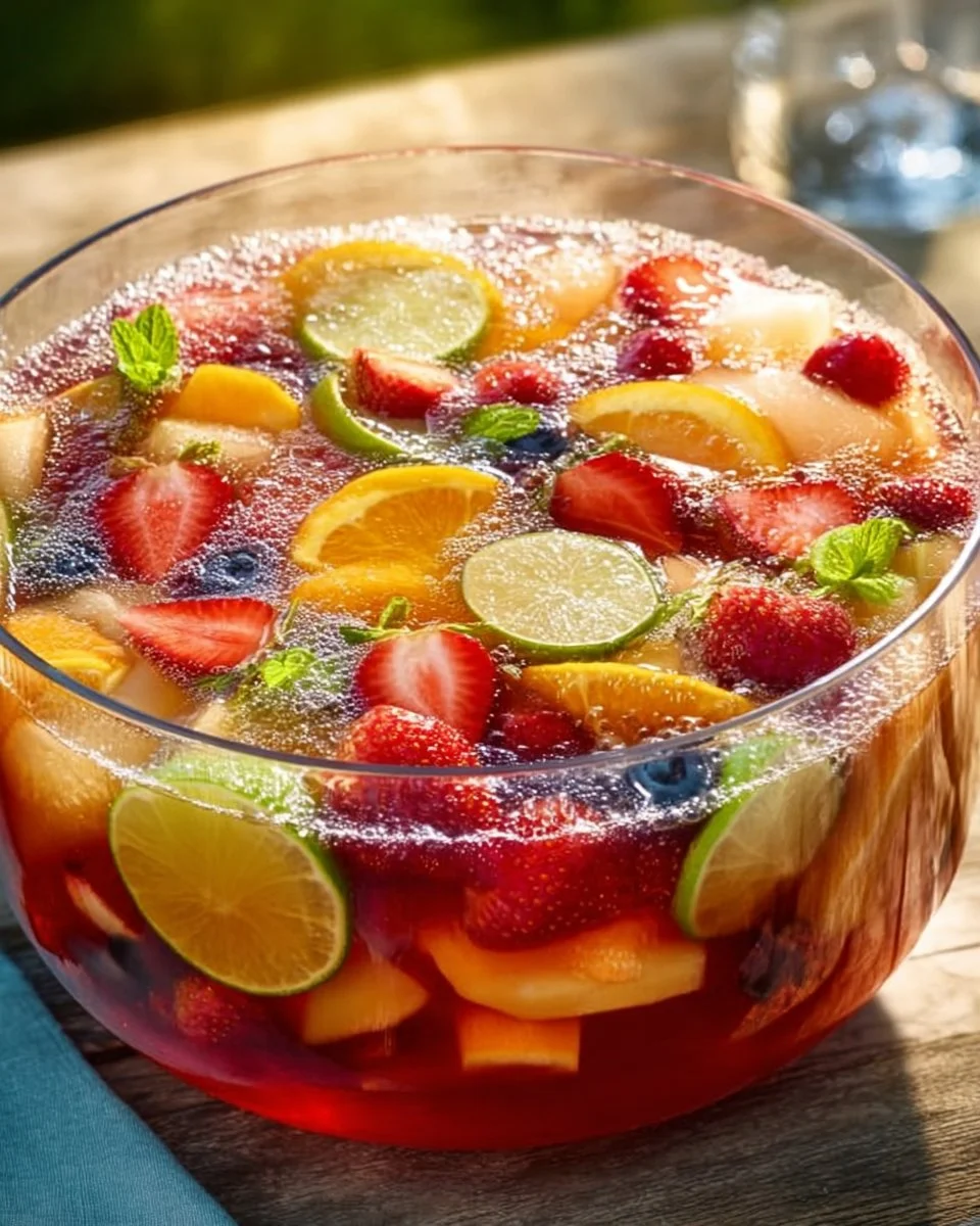 Köstliche Bowle mit frischen Früchten und erfrischenden Zutaten.