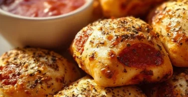 Krosse Heißluftfritteusen-Pizzaröllchen, die goldbraun und knusprig gebacken sind.