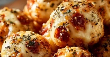 Leckere Pizza Bällchen auf einem Teller, perfekt für Partys und Feiern.