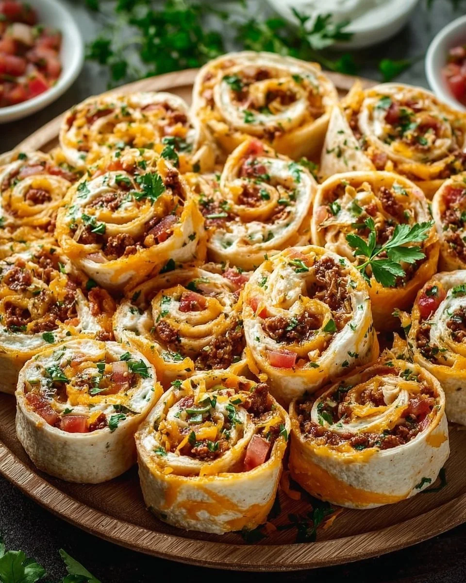 Leckere Taco Pinwheels als Party-Appetizer serviert