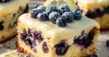 Saftiger Lemon Blueberry Cake mit cremigem Cheesecake-Topping