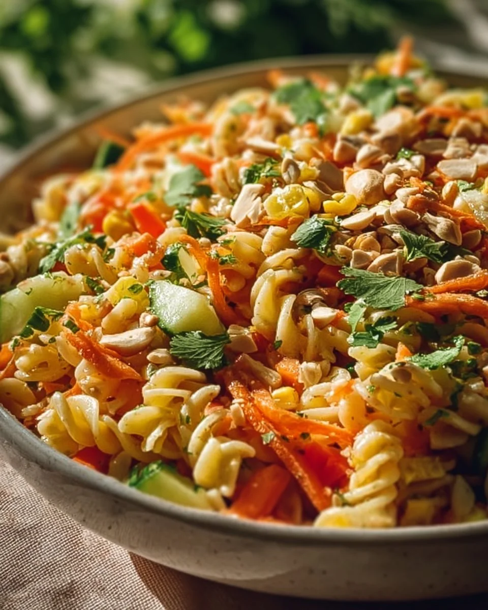 Erfrischender Limetten Crunch Nudelsalat mit Nudeln und knackigen Zutaten.