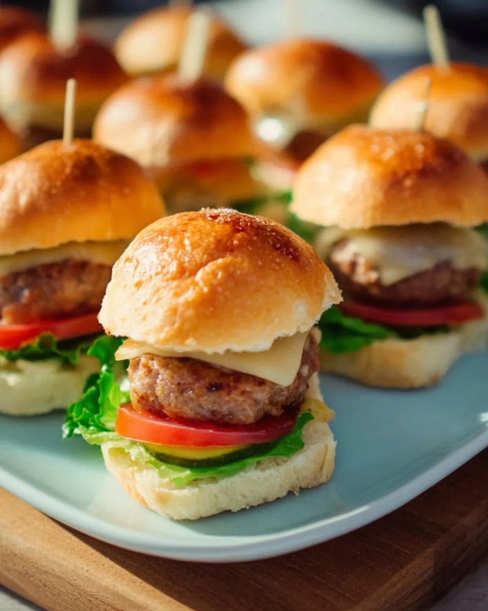 Leckere Mini Burger auf einem Holzbrett serviert