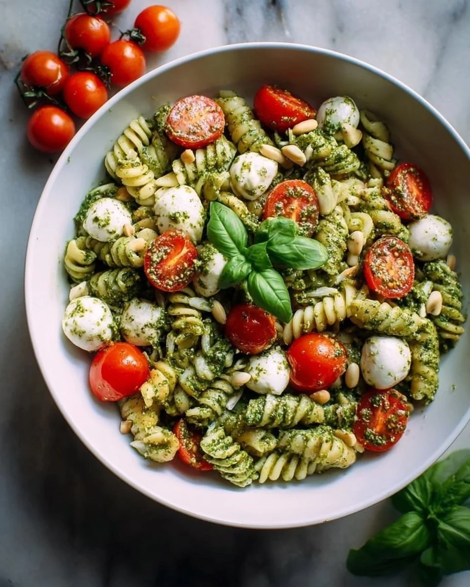 Pesto Nudelsalat mit Kirschtomaten – Sommerlich frisch!