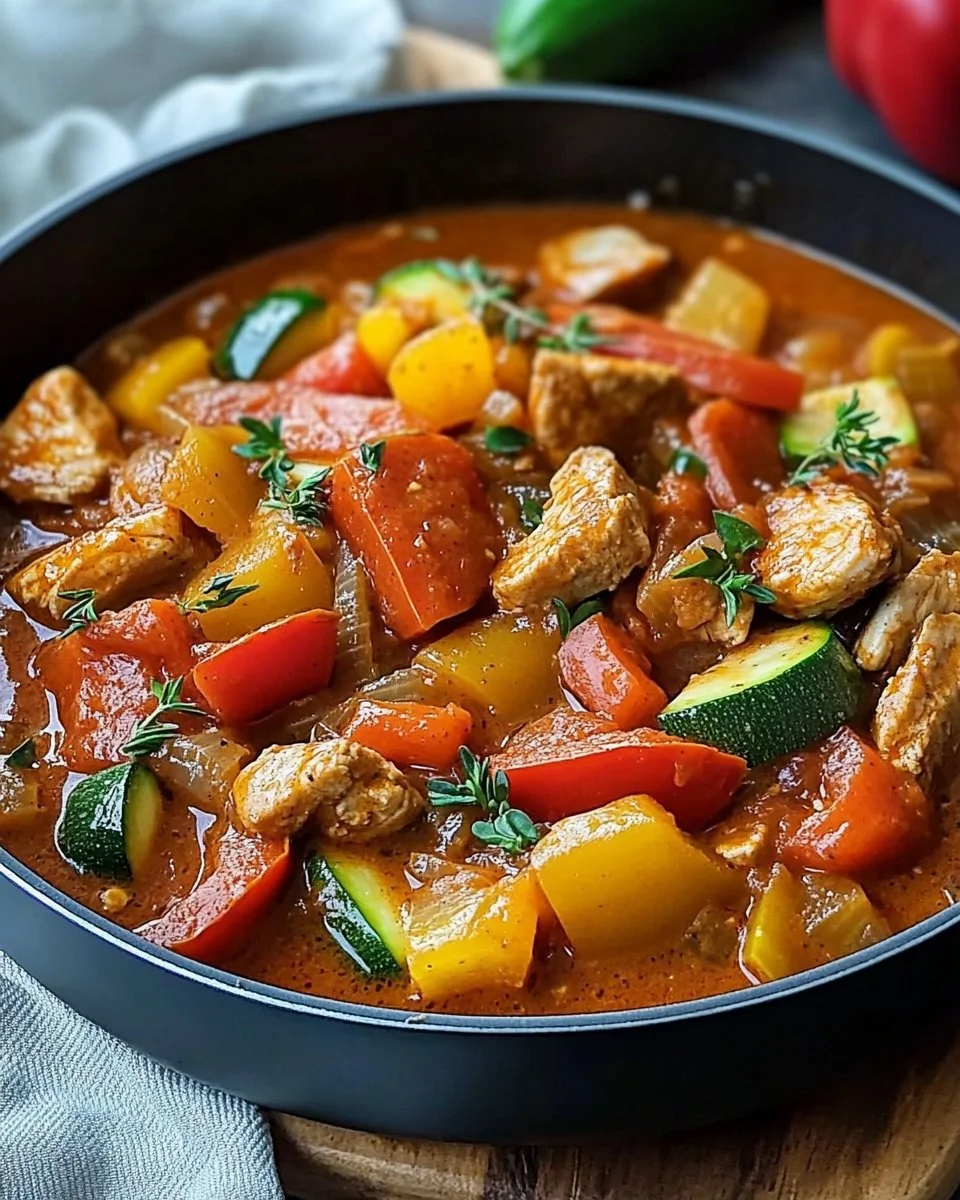 Putengulasch mit Paprika und Zucchini