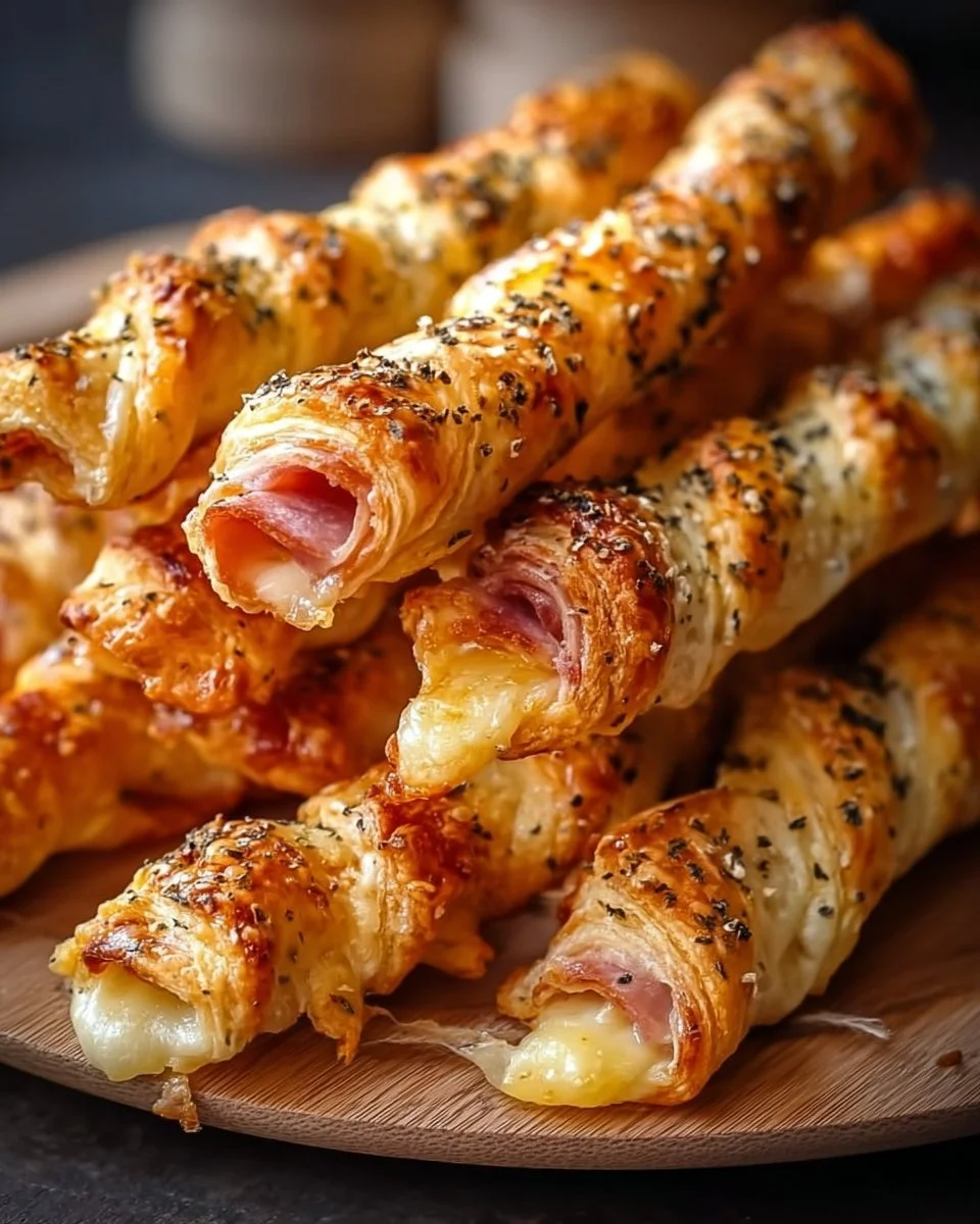 Rinder-Schinken-Käse-Sticks auf einem Teller, idealer Snack für Partys und Feierlichkeiten.