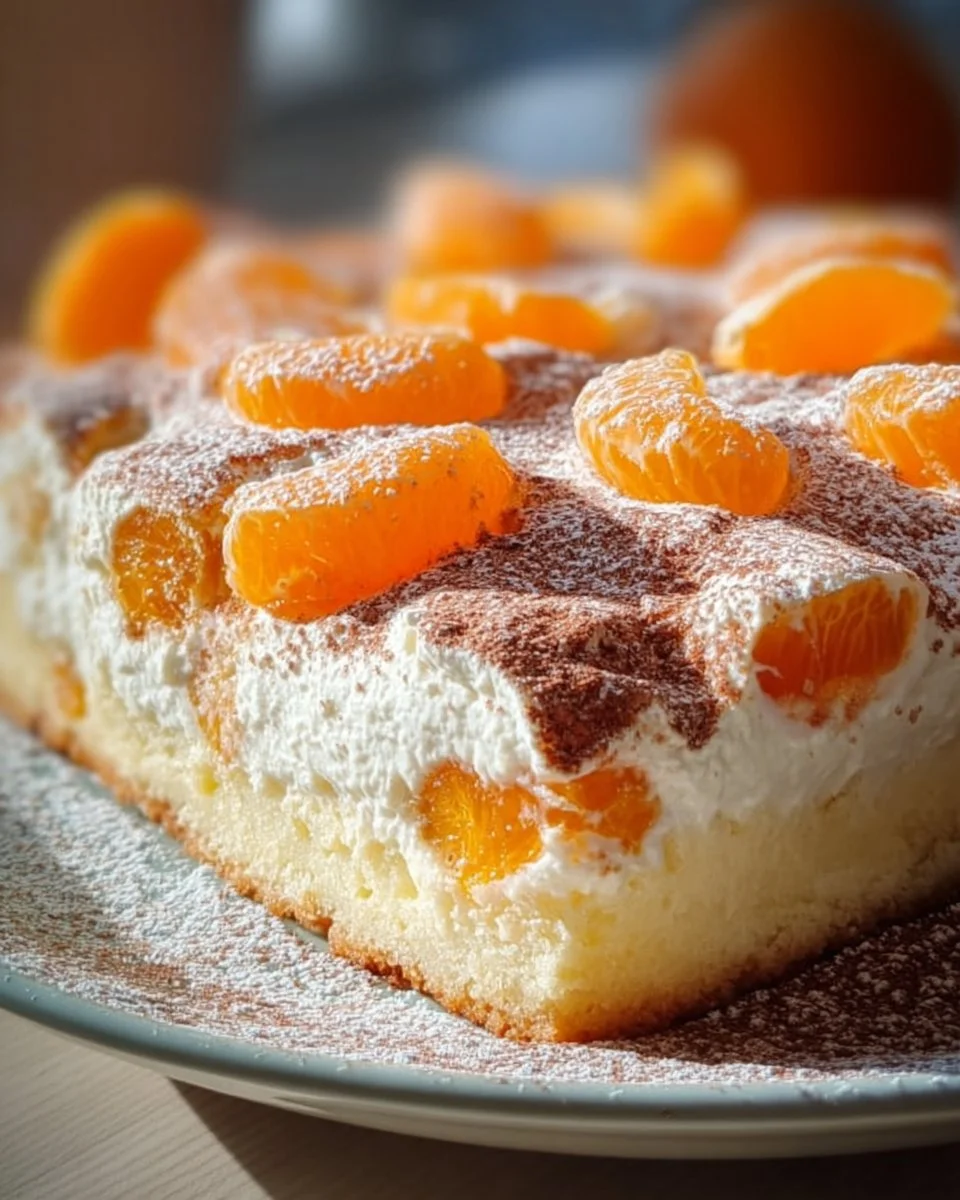 Schmandkuchen vom Blech mit Mandarinen, ein saftiger Blechkuchen