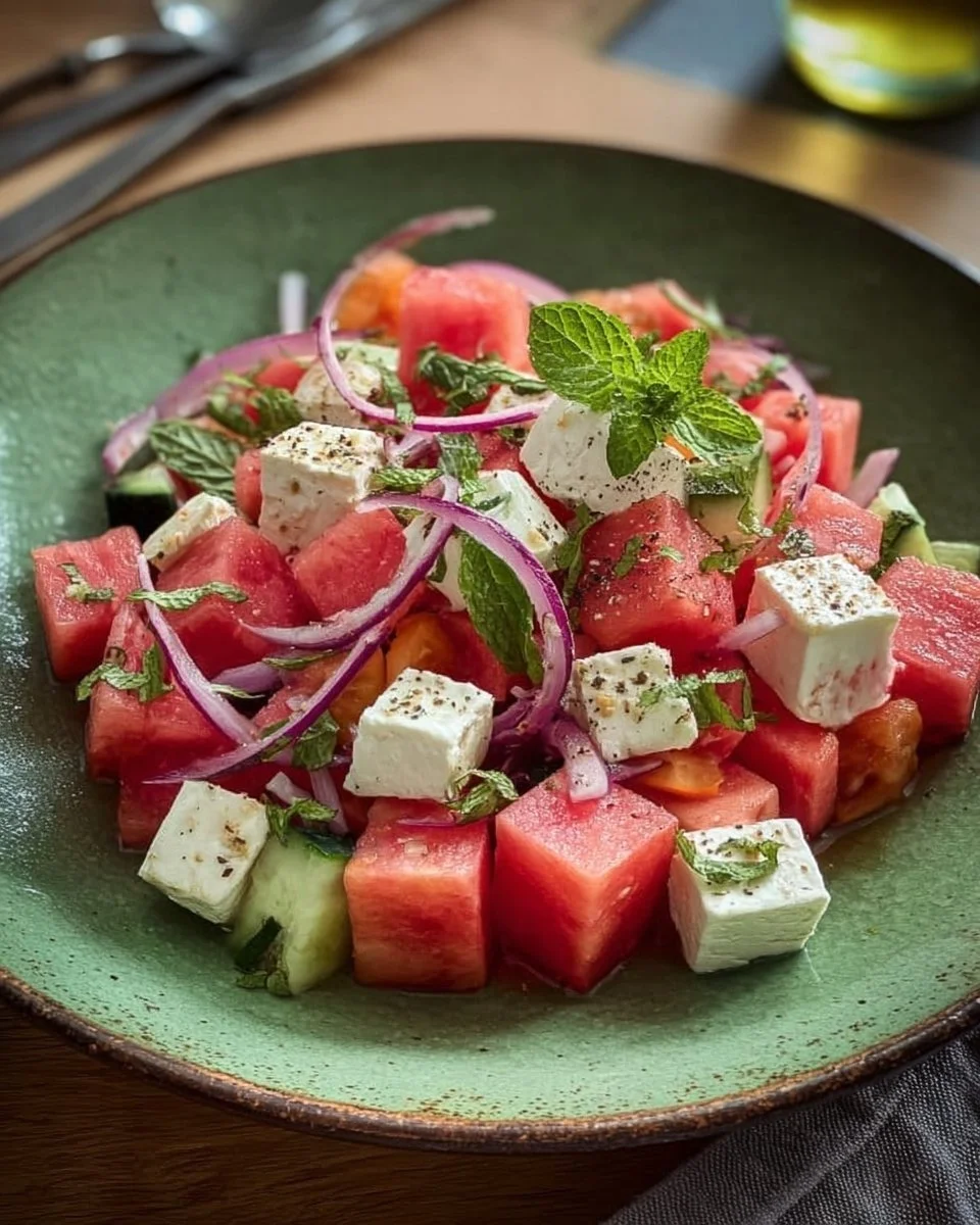 Sommerlicher Wassermelonen-Feta-Salat mit Minze einfach lecker!