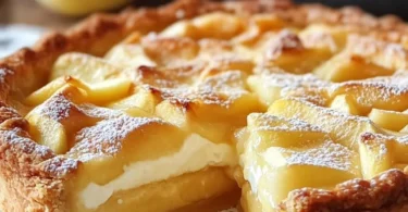 Unschlagbarer Apfelkuchen mit Vanillepudding auf einem Teller