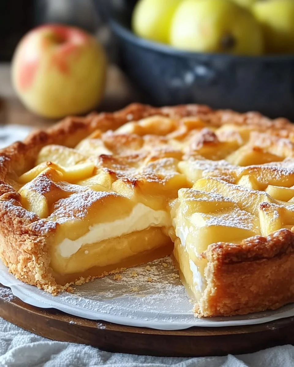 Unschlagbarer Apfelkuchen mit Vanillepudding auf einem Teller