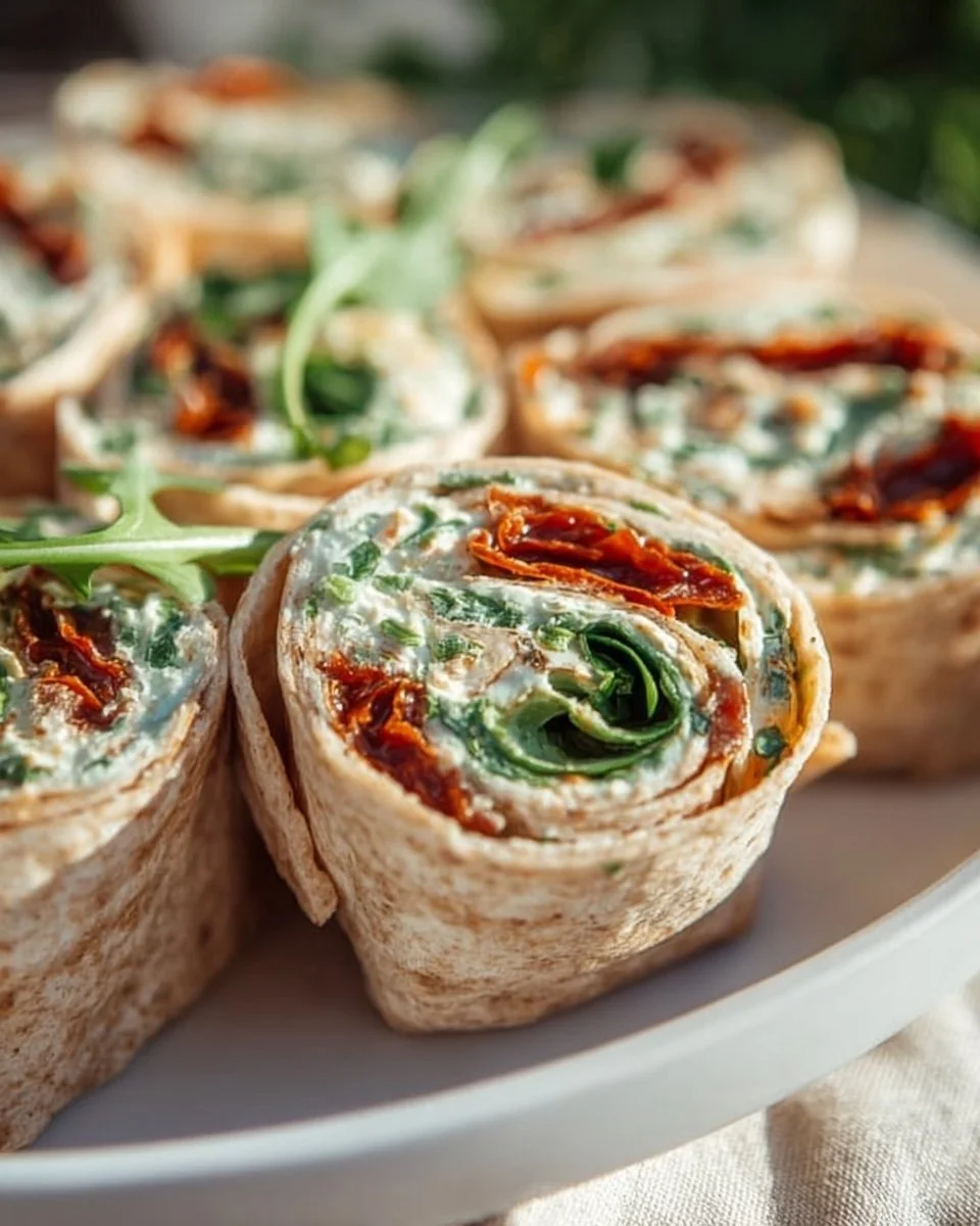Vegetarische Wrap-Röllchen mit Rucola und Tomaten | Rezept